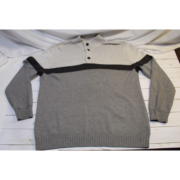 American Eagle Men's XXL Gray Color Block 1/4 Button Mock Neck Sweater Pullover - Picture 3 of 13